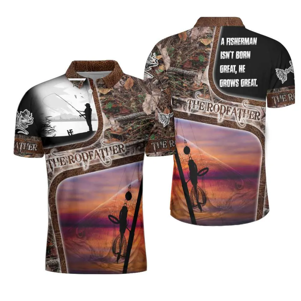 A Great Fisherman Isn't Born Great Print Polo Shirt, The Rodfather Polo Shirt, Best Fishing Shirt For Men
