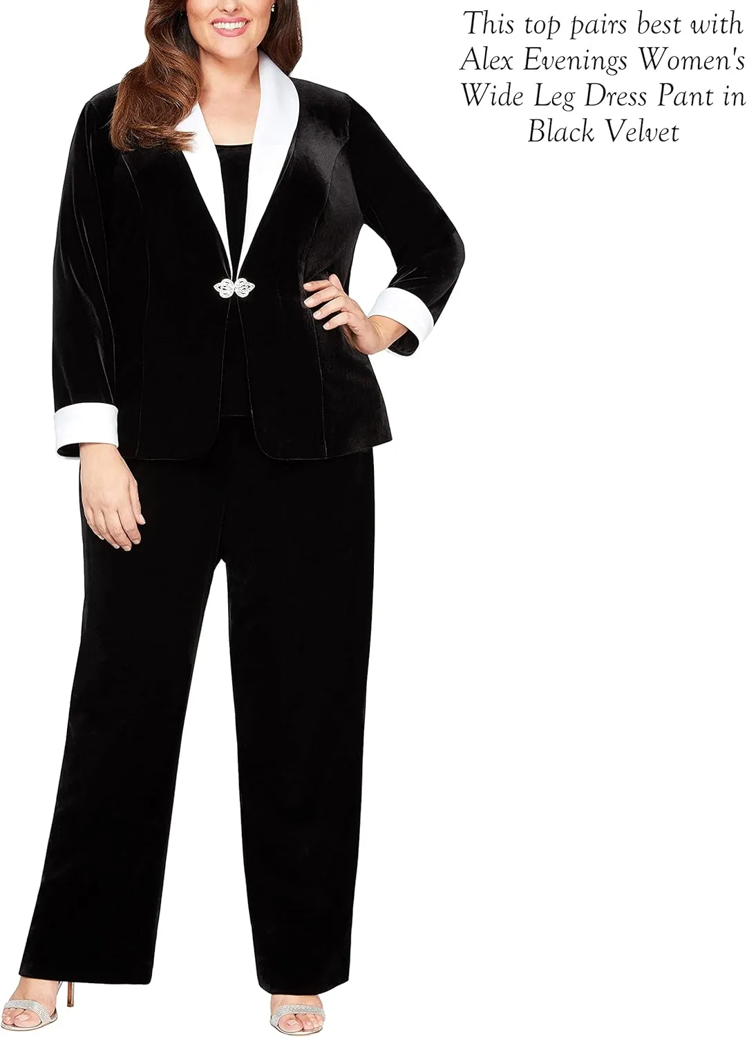 Alex Evenings Women's Plus Size Velvet Twinset Jacket and Tank Top