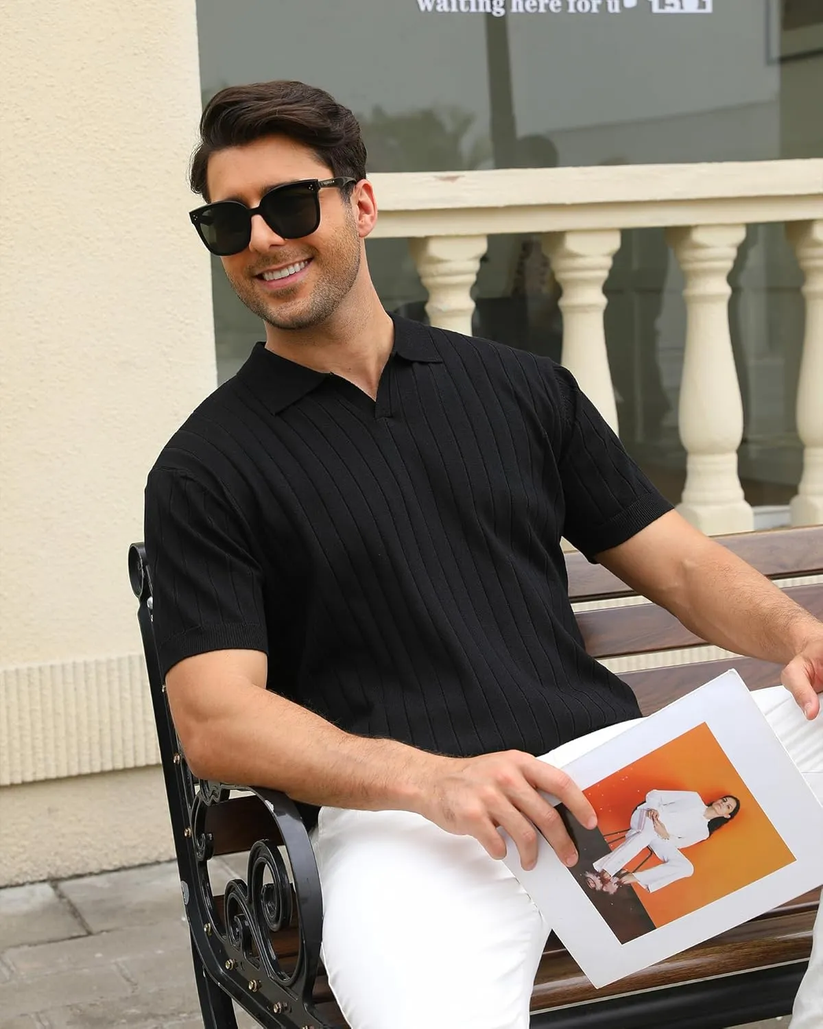 Alex Vando Mens Knit Polo Shirts Casual Short Sleeve Johnny Collar Golf Shirts
