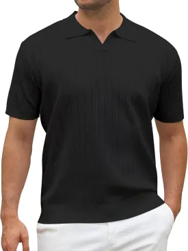Alex Vando Mens Knit Polo Shirts Casual Short Sleeve Johnny Collar Golf Shirts