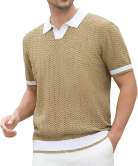 Alex Vando Mens Knit Polo Shirts Casual Short Sleeve Johnny Collar Golf Shirts