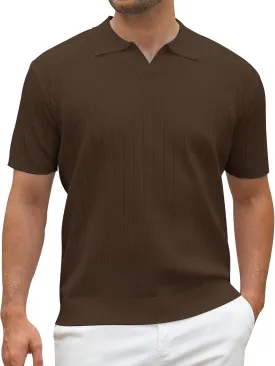 Alex Vando Mens Knit Polo Shirts Casual Short Sleeve Johnny Collar Golf Shirts
