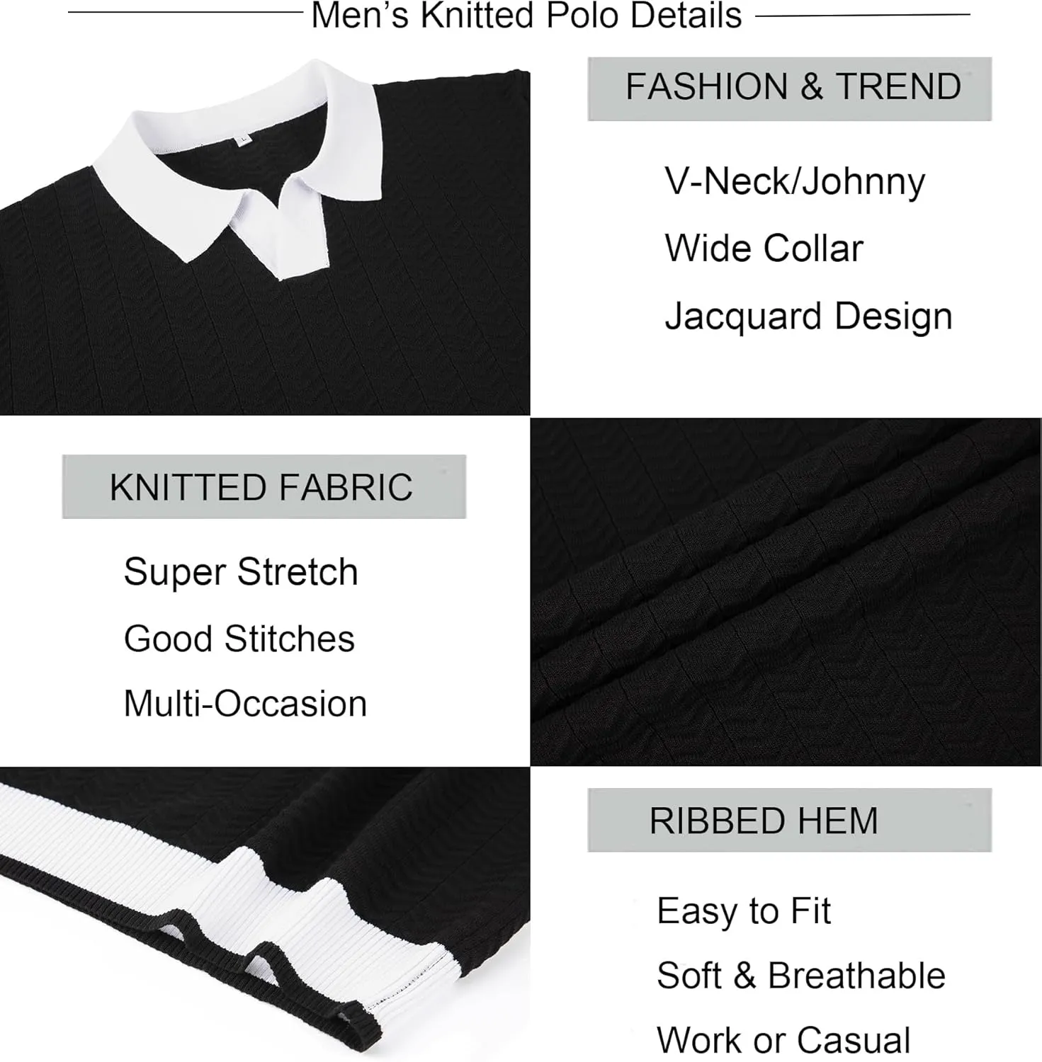 Alex Vando Mens Knit Polo Shirts Casual Short Sleeve Johnny Collar Golf Shirts