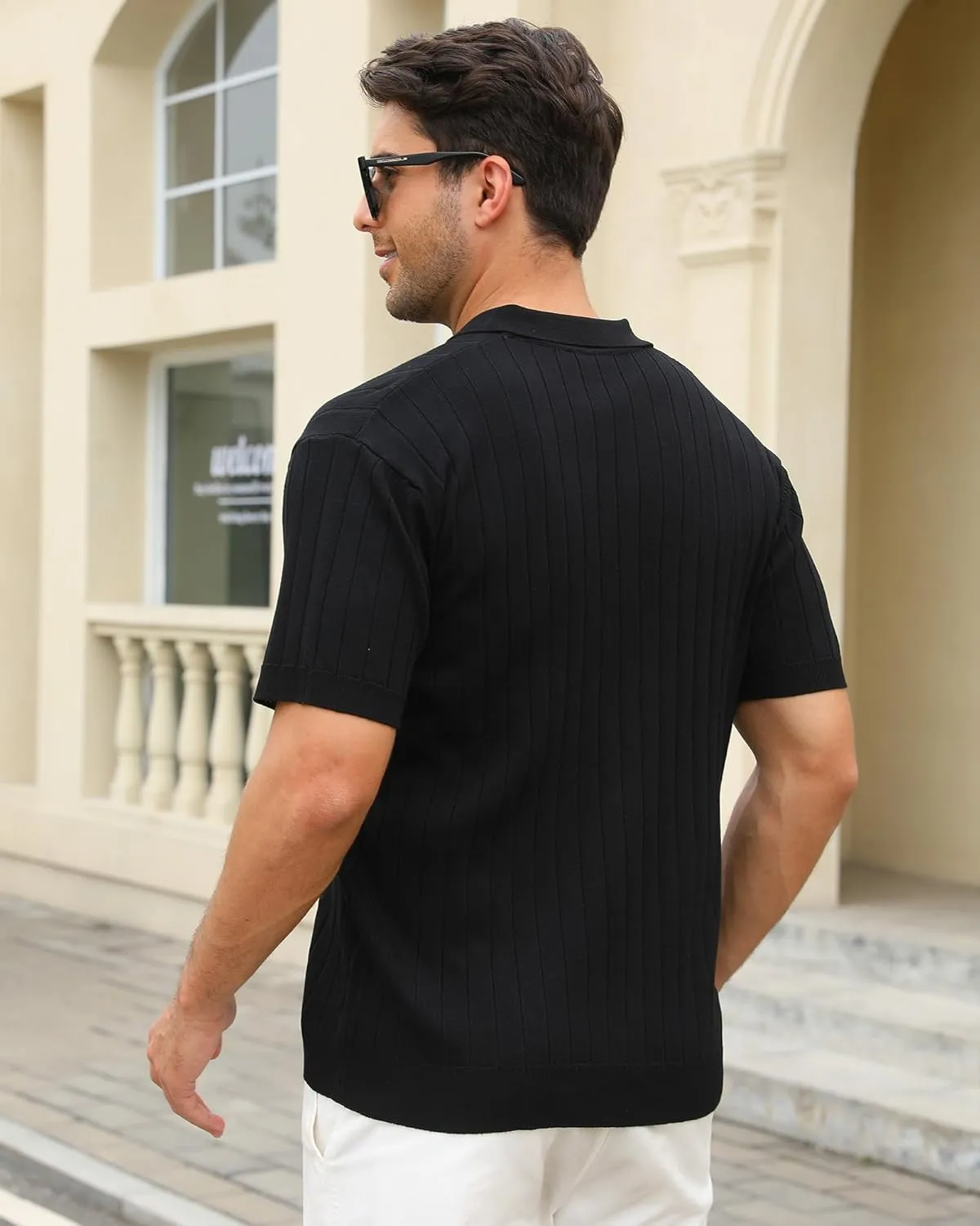 Alex Vando Mens Knit Polo Shirts Casual Short Sleeve Johnny Collar Golf Shirts