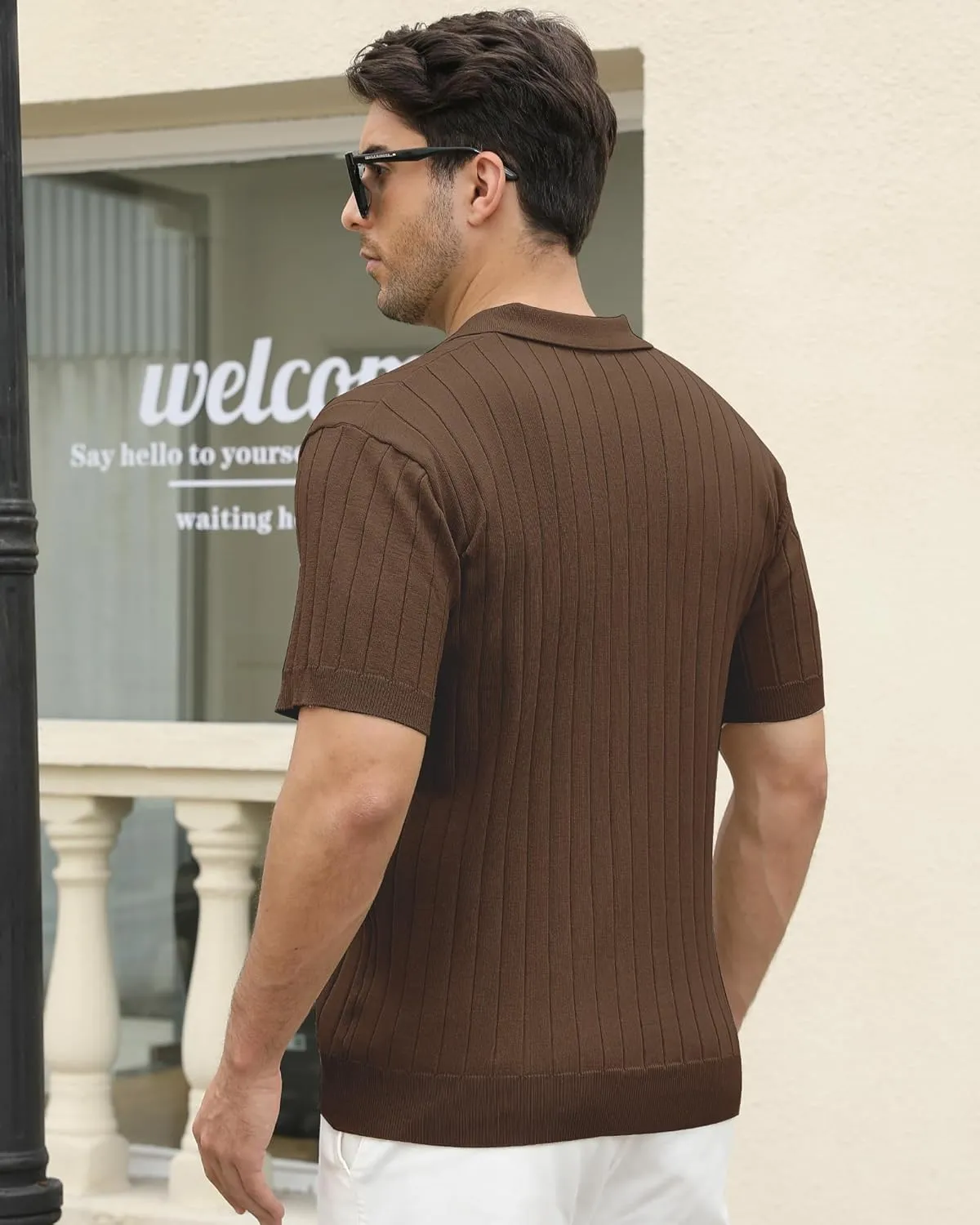 Alex Vando Mens Knit Polo Shirts Casual Short Sleeve Johnny Collar Golf Shirts