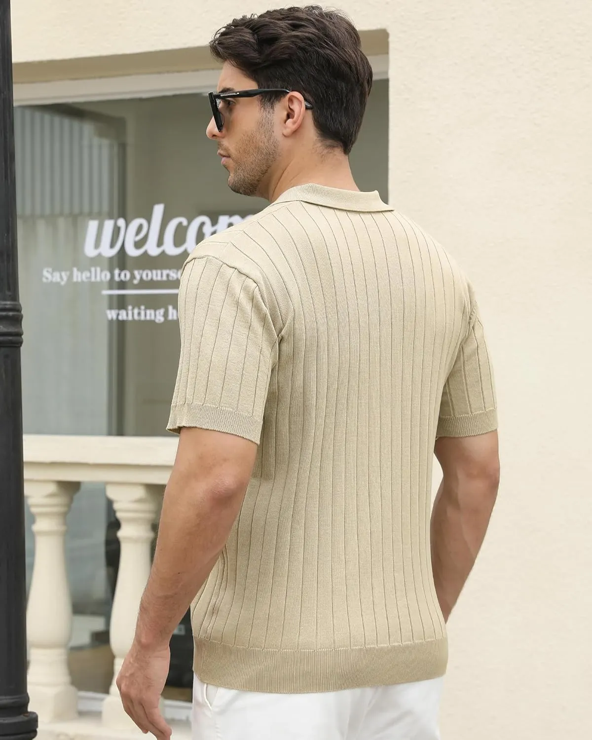 Alex Vando Mens Knit Polo Shirts Casual Short Sleeve Johnny Collar Golf Shirts