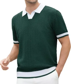 Alex Vando Mens Knit Polo Shirts Casual Short Sleeve Johnny Collar Golf Shirts