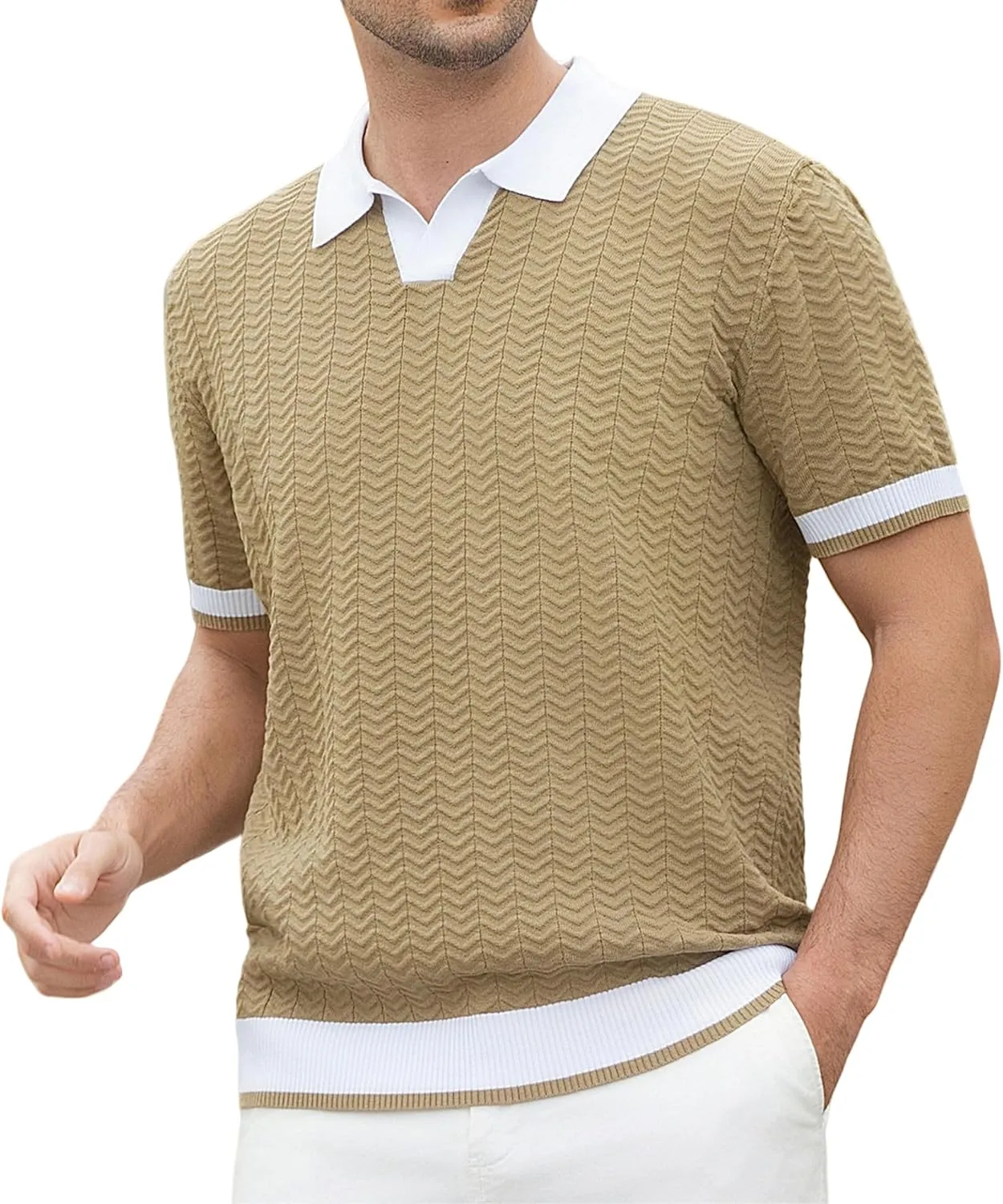 Alex Vando Mens Knit Polo Shirts Casual Short Sleeve Johnny Collar Golf Shirts