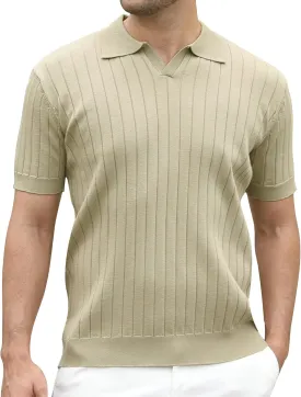 Alex Vando Mens Knit Polo Shirts Casual Short Sleeve Johnny Collar Golf Shirts