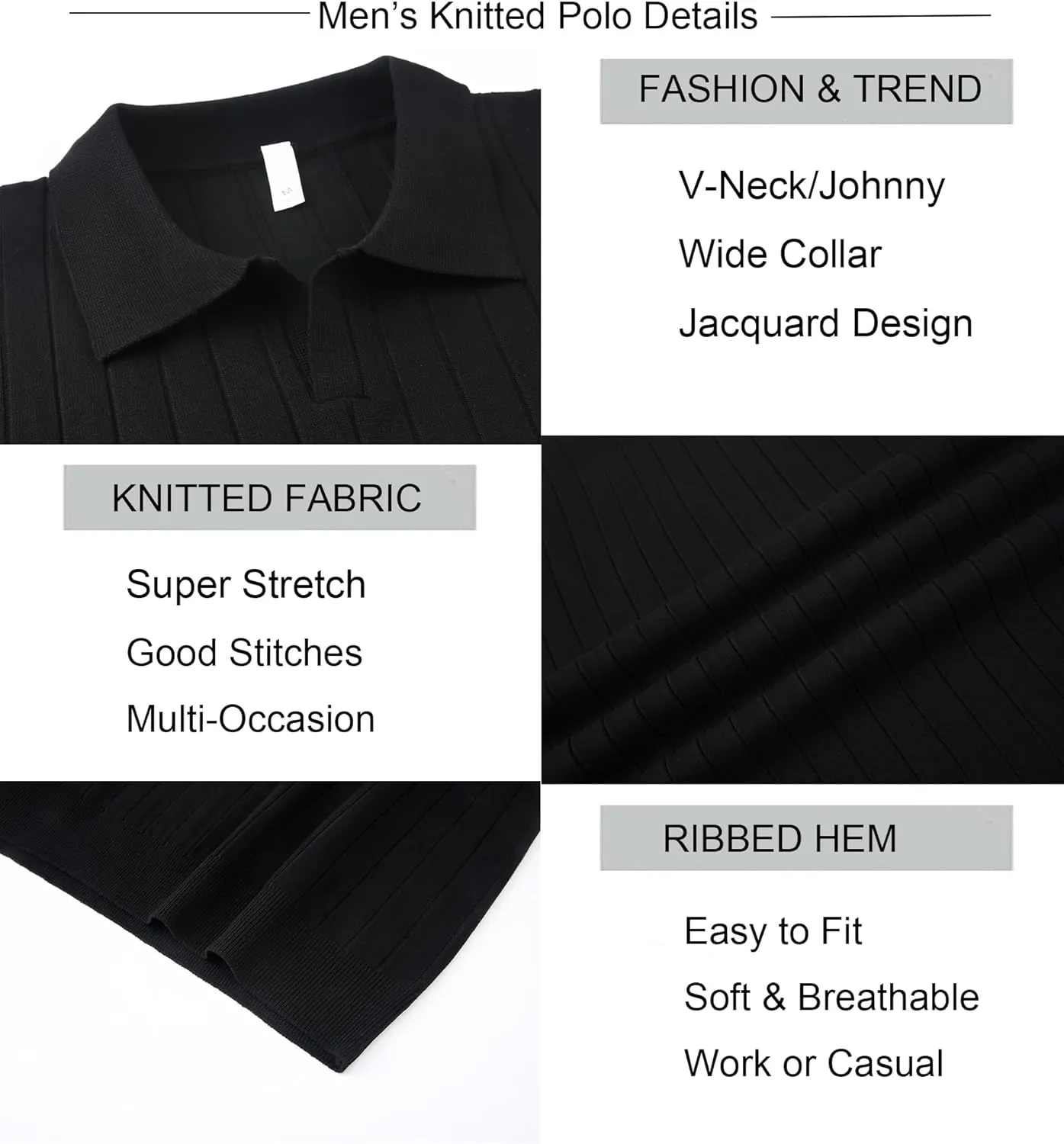 Alex Vando Mens Knit Polo Shirts Casual Short Sleeve Johnny Collar Golf Shirts