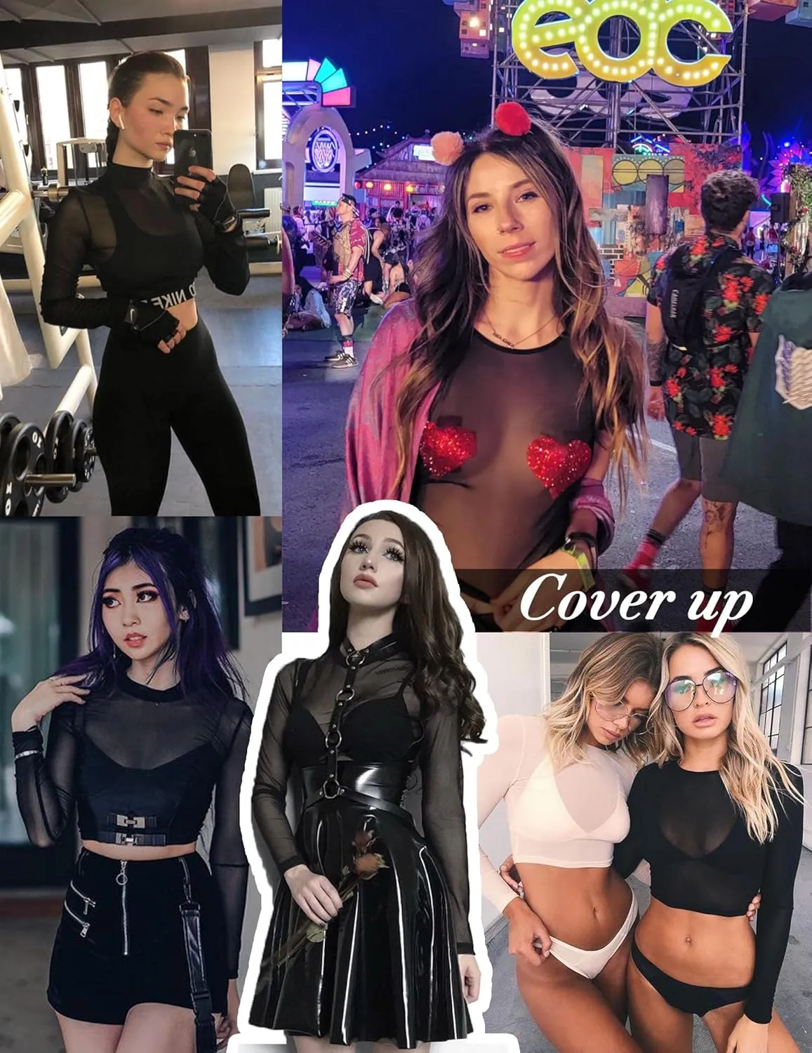 Avidlove Women Mesh Crop Top Long Sleeve See Through Shirt Sheer Blouse O Neck Clubwear S-4XL