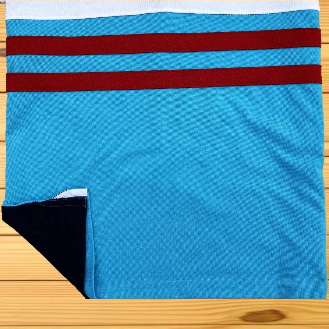 Black, White & Turquoise Blue Polo T-Shirt with Red Stripe