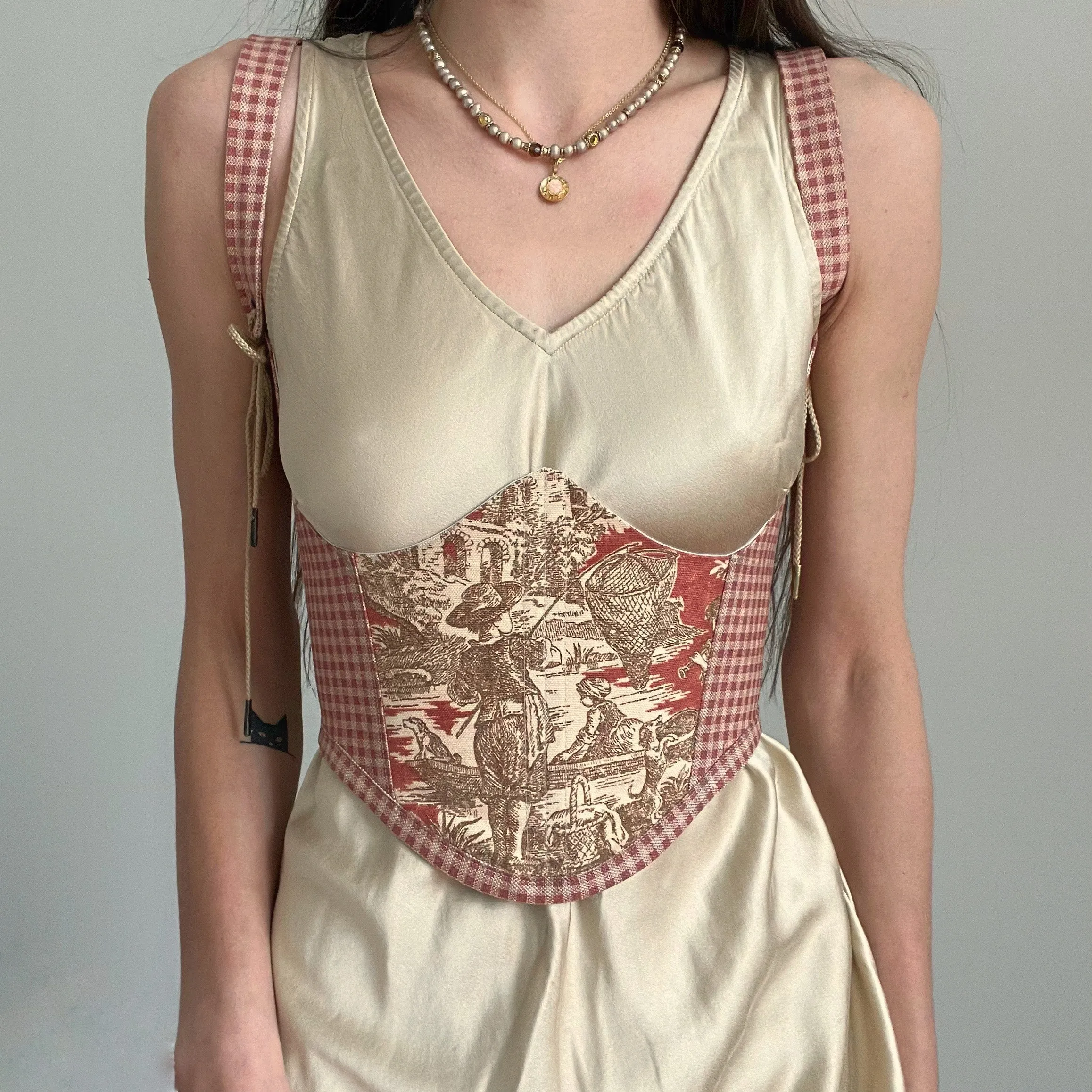 Burnt Orange Toile Under Bust Corset
