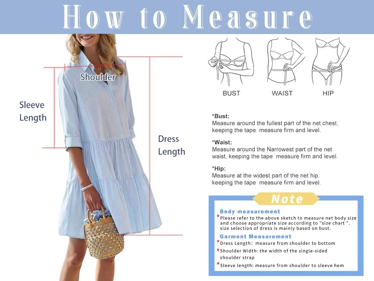 chouyatou Women's Striped Button Down Shirt Dress Loose Casual Cuffed Sleeve Tiered Mini Tunic Dress
