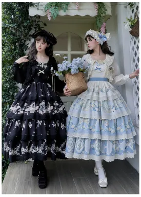 Classic Lolita Dress Twins JSK Cottagecore Embroidery Dress Tiered