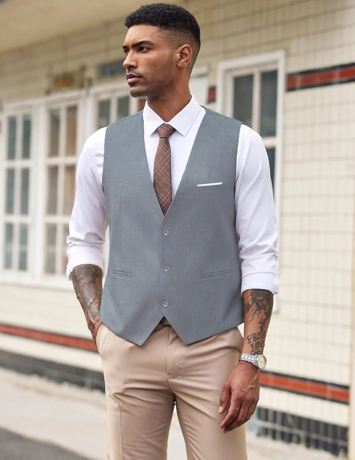 COOFANDY Men's Suit Vest Slim Fit Formal Dress Waistcoat Casual Business Vests for Suit or Tuxedo