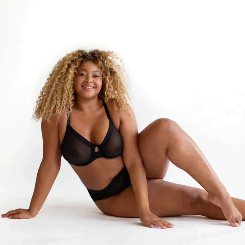 Curvy Couture Sheer Mesh Unlined Bra Black