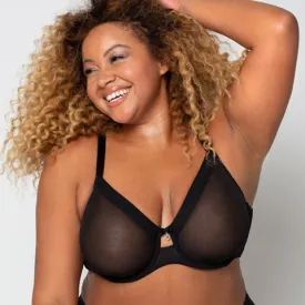 Curvy Couture Sheer Mesh Unlined Bra Black