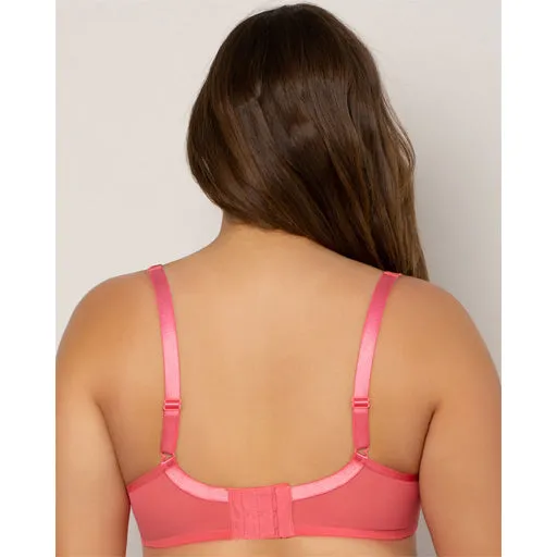 Curvy Couture Sheer Mesh Unlined Bra Sun Kissed Coral