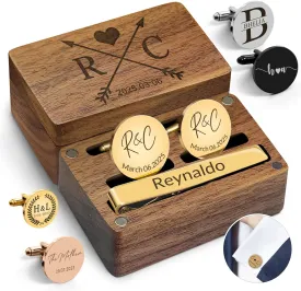 Custom Cufflinks for Men Personalized Cuff Links Tie Clip Set Engraved Name Initials Cufflinks Customized Gifts Groom Father Husband Wedding Business