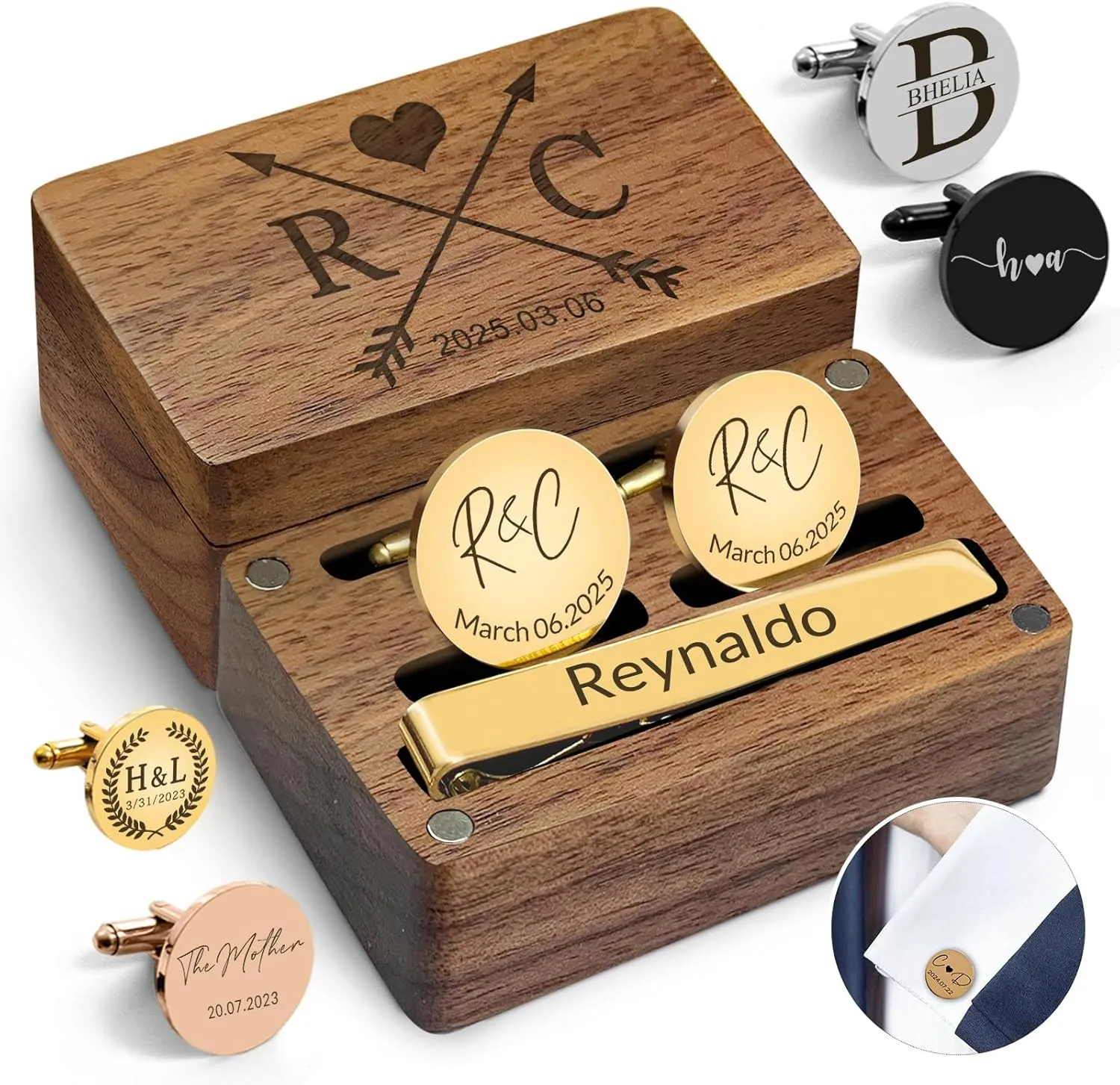 Custom Cufflinks for Men Personalized Cuff Links Tie Clip Set Engraved Name Initials Cufflinks Customized Gifts Groom Father Husband Wedding Business