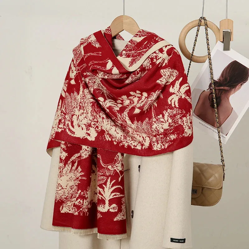 Design Cashmere Floral Print Warmer Winter Thick Blanket Wraps Foulard Scarf