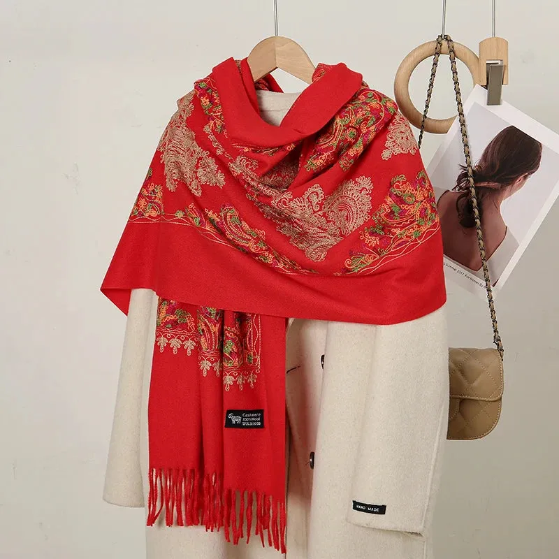 Design Cashmere Floral Print Warmer Winter Thick Blanket Wraps Foulard Scarf