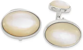 Diamond2Deal Sterling Silver Oval Mother of Pearl and Onyx Cuff Links