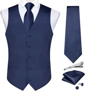 DiBanGu Men's Satin Suit Vest & Tie Set 5PCS Solid Color Dress Waistcoat for Suit or Tuxedo Wedding Party