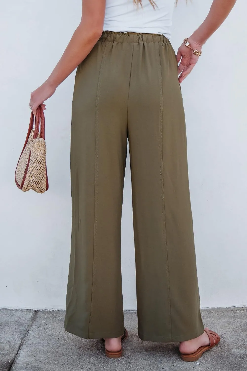 Dokotoo Women's Flowy Wide Leg Summer Pants 2025 Casual Beach Pants High Waisted Drawstring Palazzo Trousers with Pockets