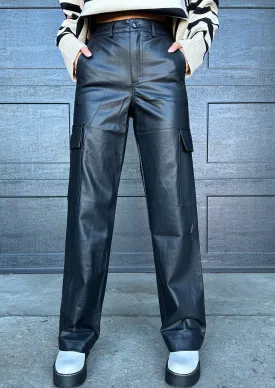 End Of Us Leather Cargo Pants Black