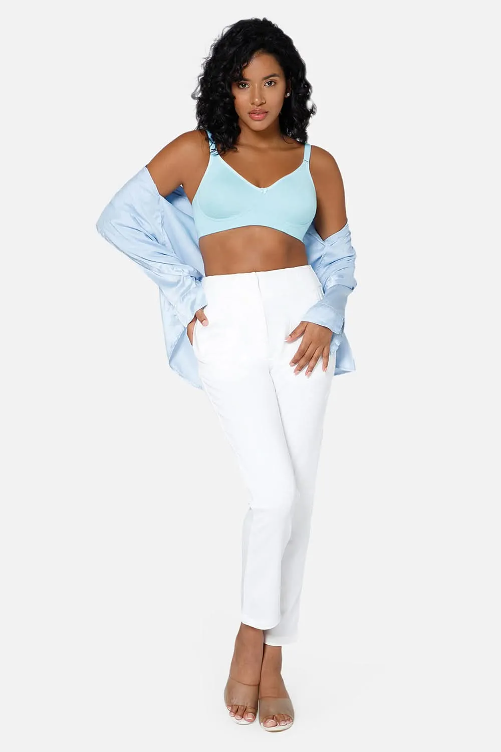 Full Coverage Non-Padded Non-Wired Intimacy T-Shirt Saree Bra - ES02 - Blue Tint