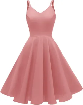 GOOBGS Women's 1950s Retro Vintage Spaghetti Strap Cocktail Swing Dresses with Pockets