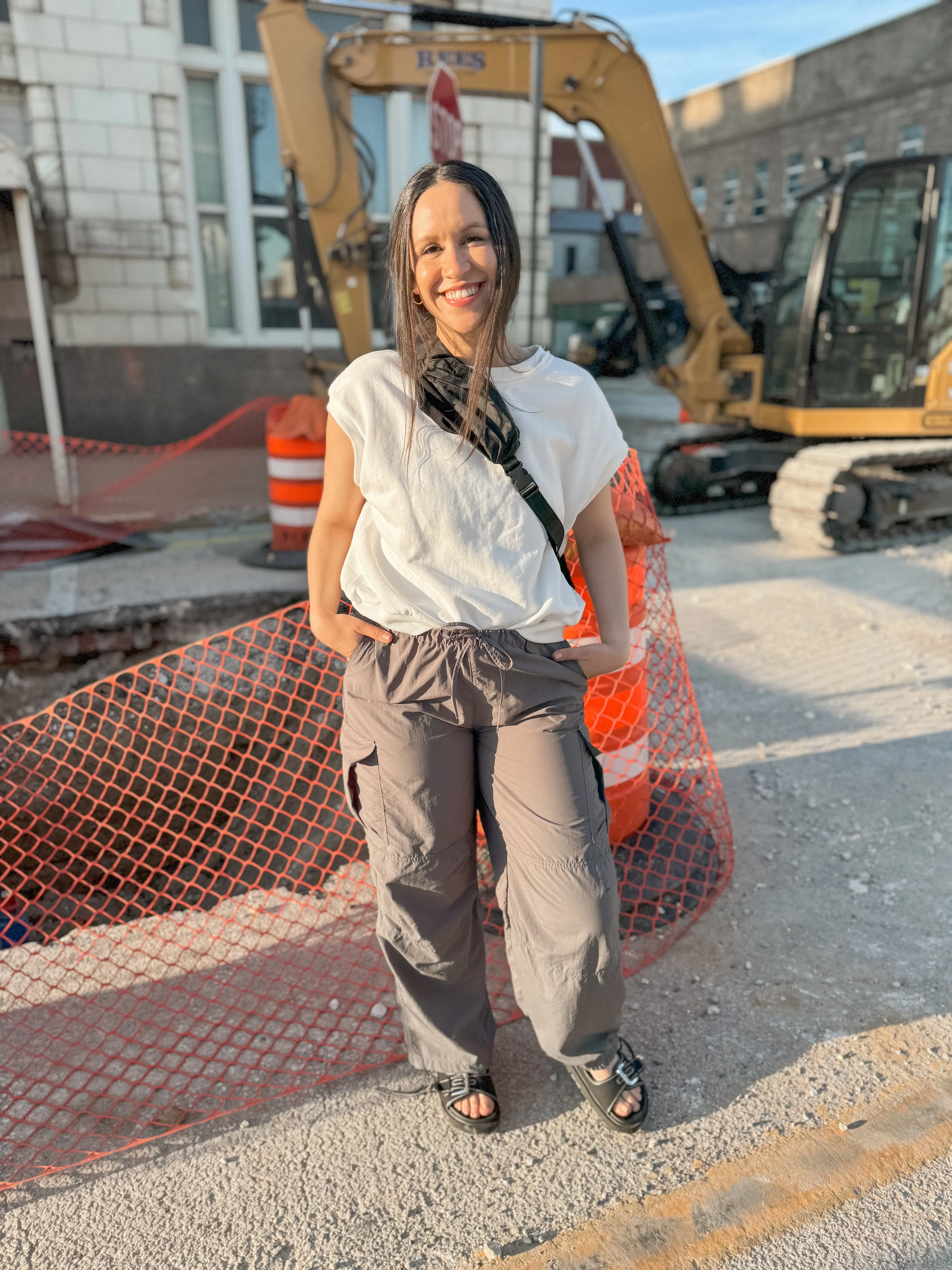 Grey Drawstring Cargo Parachute Pants