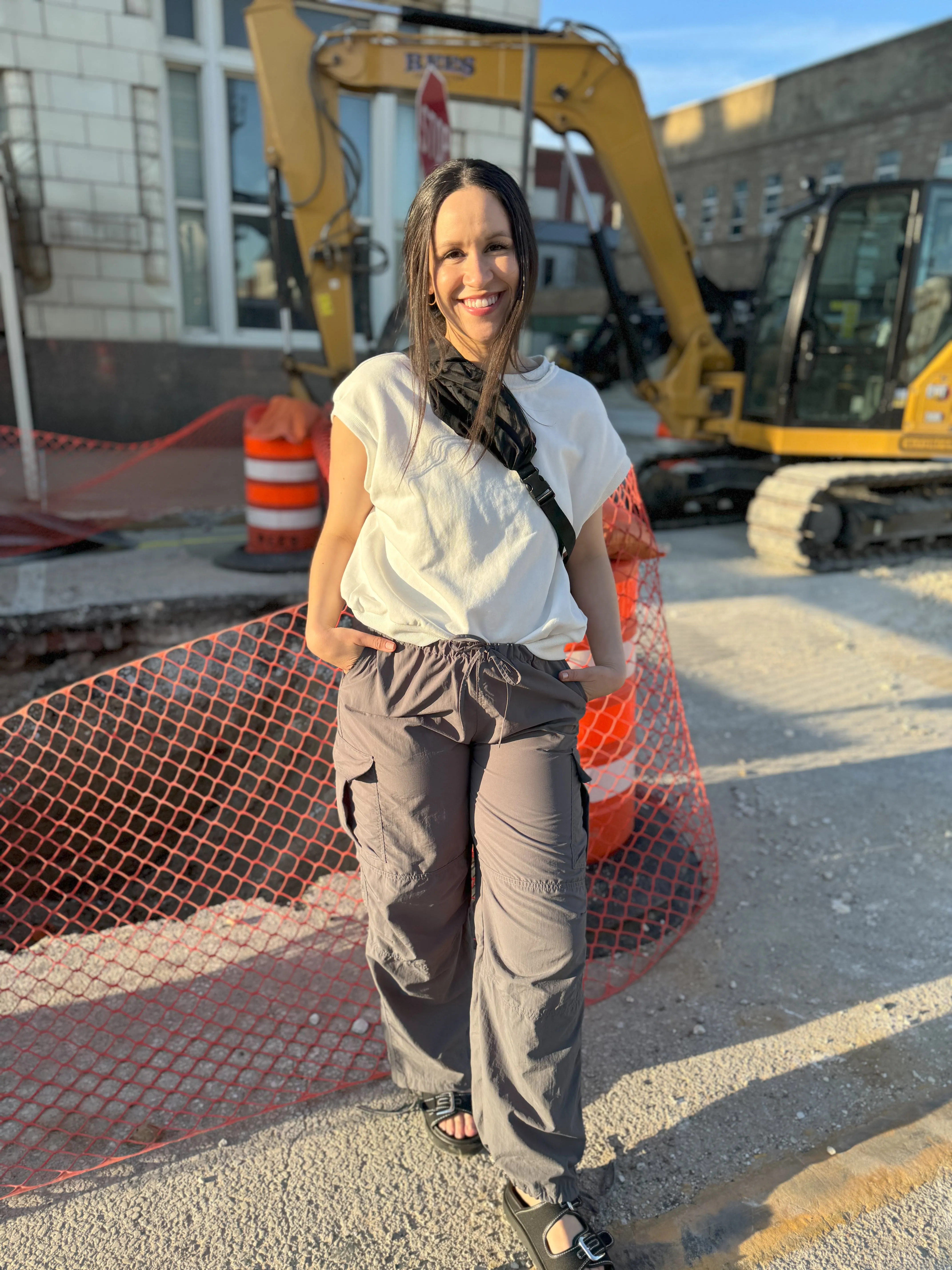 Grey Drawstring Cargo Parachute Pants