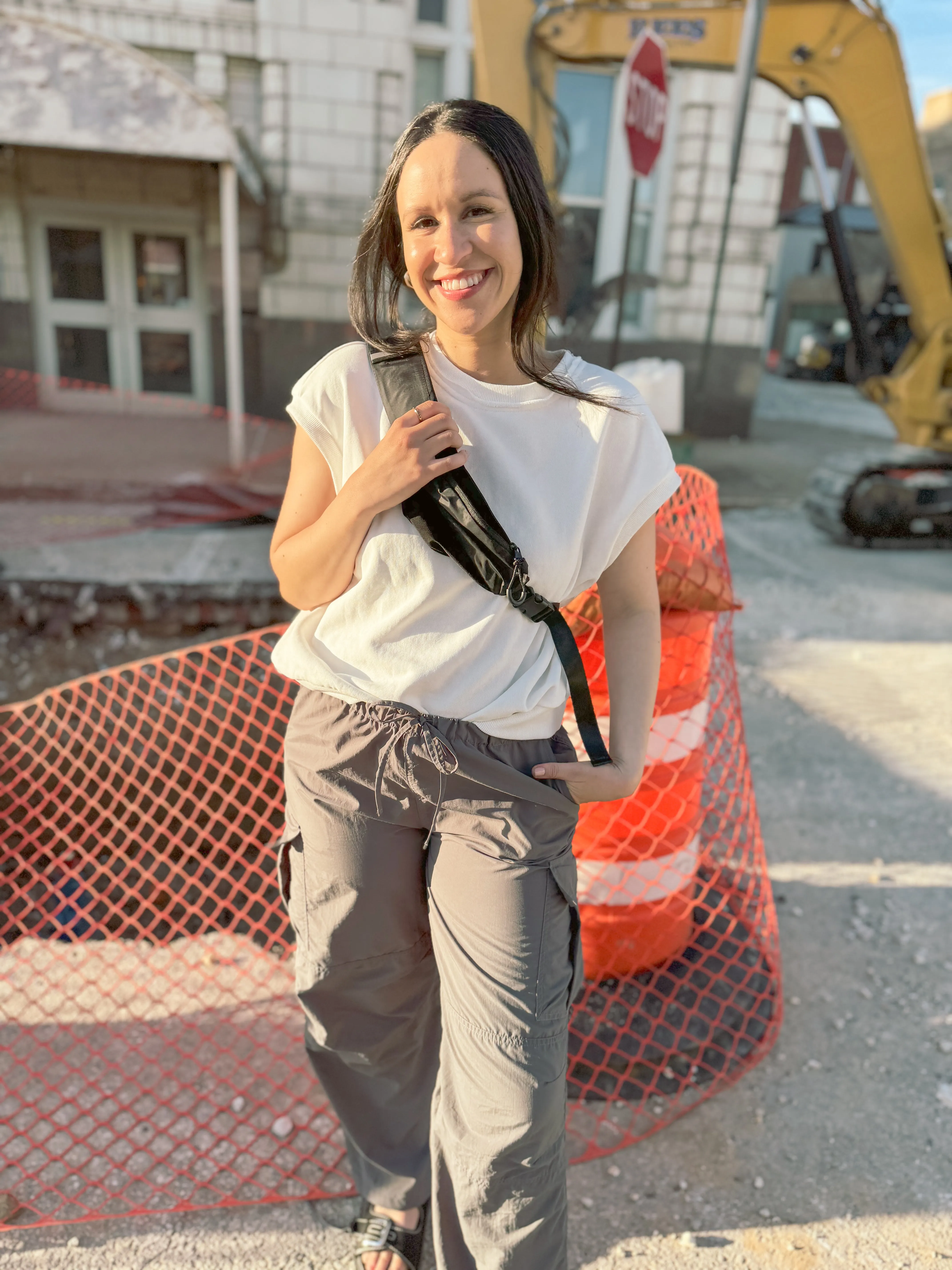 Grey Drawstring Cargo Parachute Pants