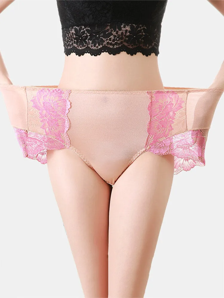 High Waisted Lace Patchwork Mesh Full Hip Comfy Cotton Linning Panty