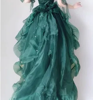 Hnzxzm Green Flower Wedding Dress Cos Lolita Dress Op Dress Lolita Heavy Industry Trail Puffy Princess Dress, Lolita Cosplay
