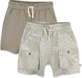 HonestBaby unisex-baby 2-pack Cargo Shorts 100% Organic Cotton for Infant Baby and Toddler, Boys, Girls