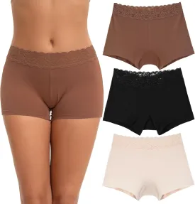 INNERSY Women's Lace Underwear Cotton Soft Boyshorts Panties Boxer Briefs 3-Pack