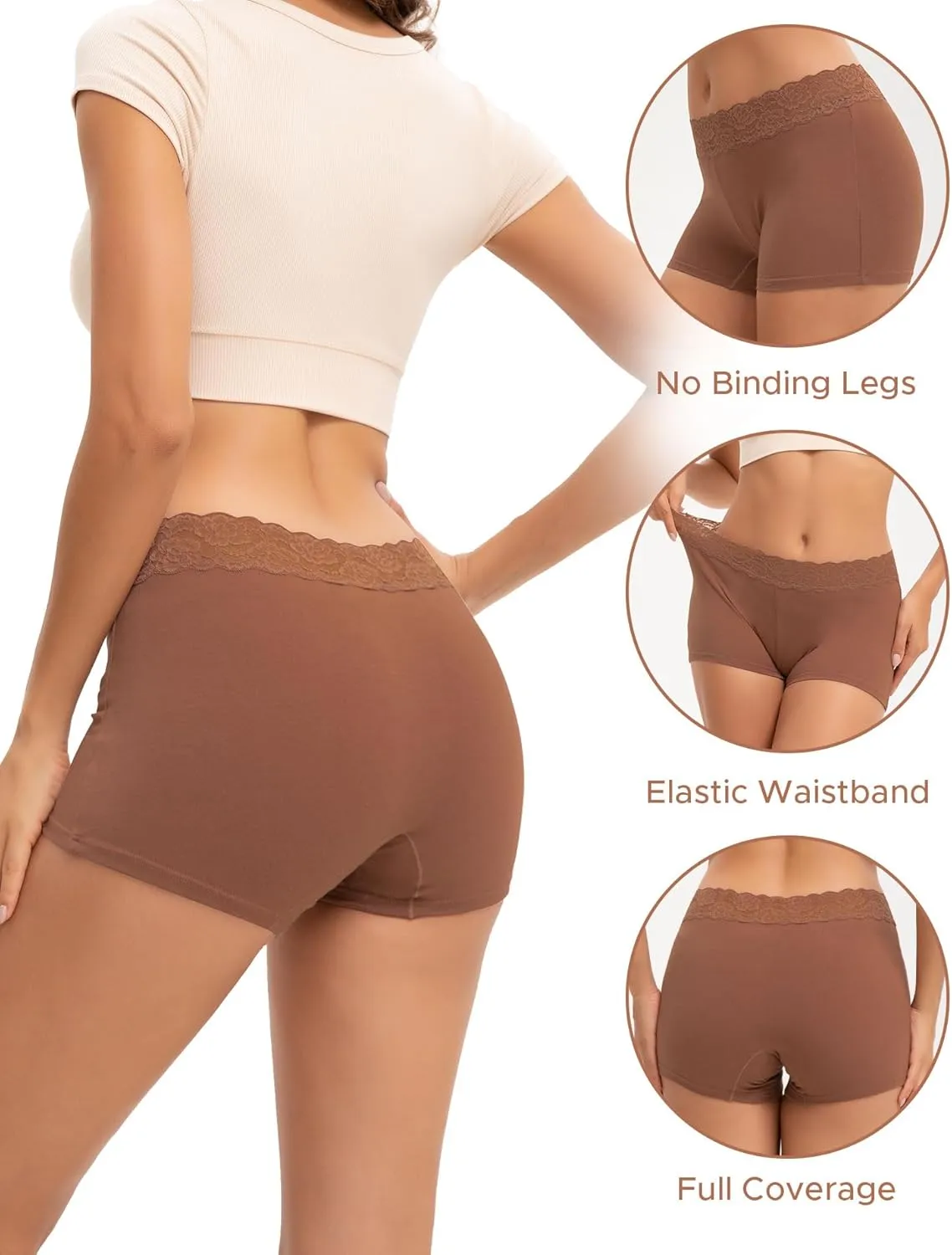 INNERSY Women's Lace Underwear Cotton Soft Boyshorts Panties Boxer Briefs 3-Pack