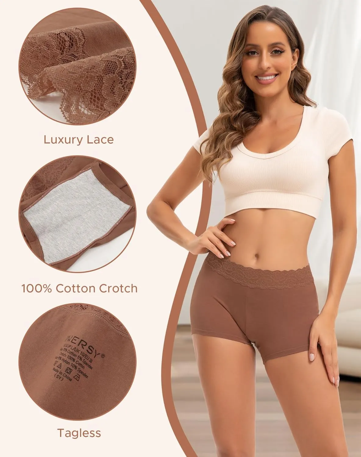 INNERSY Women's Lace Underwear Cotton Soft Boyshorts Panties Boxer Briefs 3-Pack