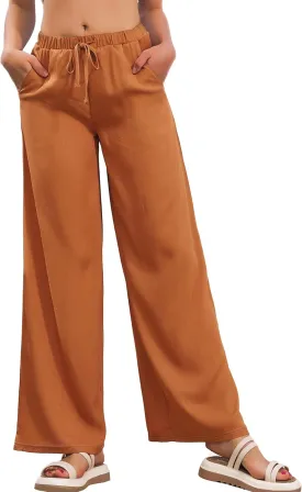 JK SUE JONES Linen Pants Women Summer Wide Leg Flowy Beach Satin Palazzo Pants Loose Casual Lounge Trousers
