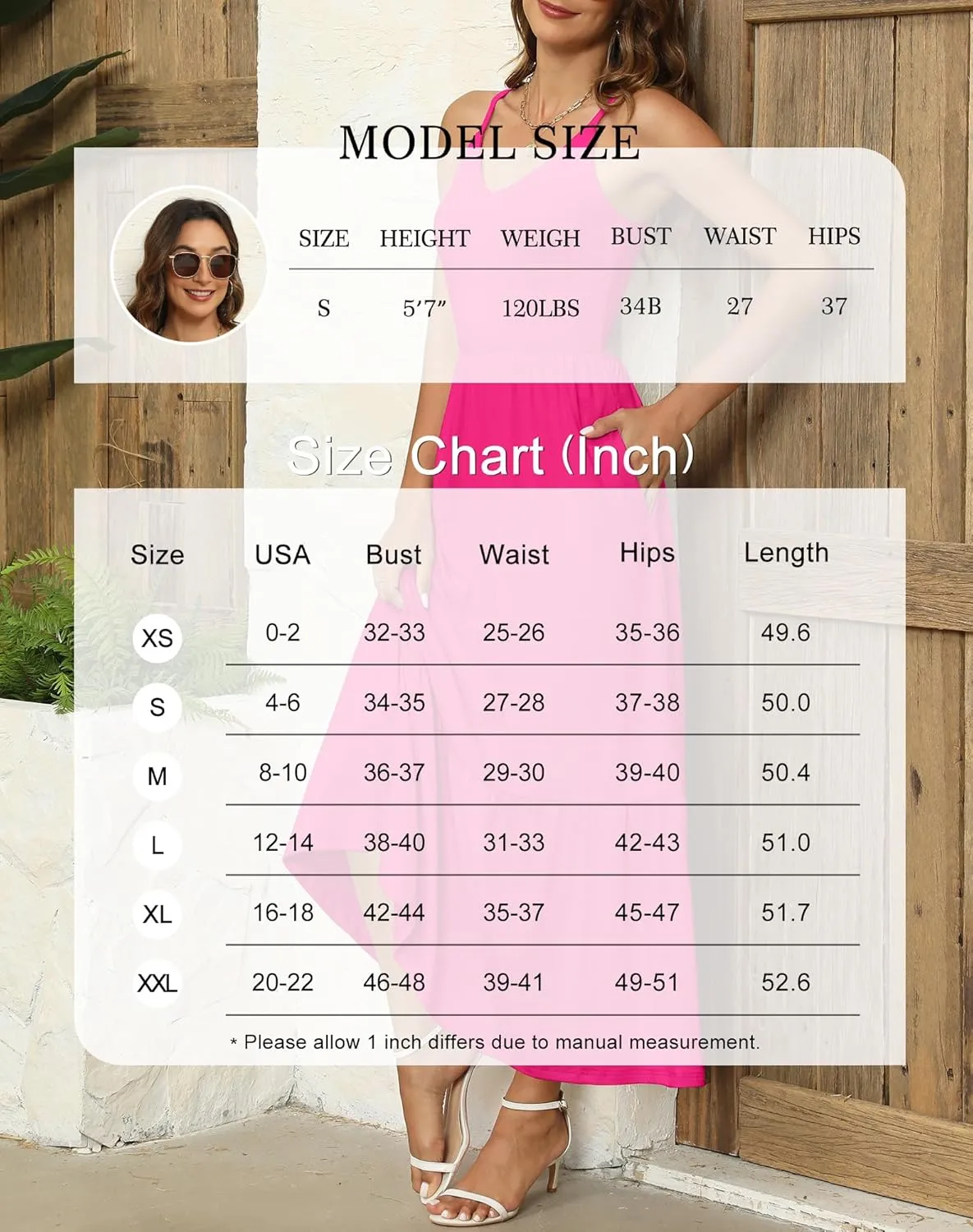 Kranda Women Summer Sleeveless Casual Long Maxi Vacation Beach Dresses V Neck Smocked Flowy Tiered Sundress with Pockets