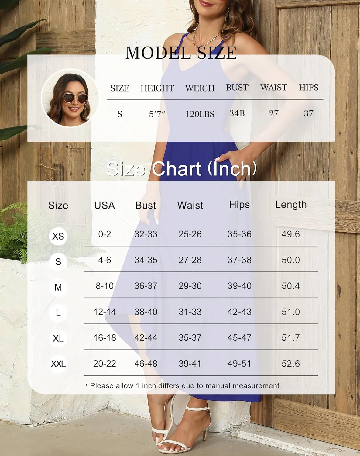 Kranda Women Summer Sleeveless Casual Long Maxi Vacation Beach Dresses V Neck Smocked Flowy Tiered Sundress with Pockets