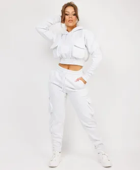 Marl Grey Pocketed Cropped Hoodie & Cargo Tracksuit