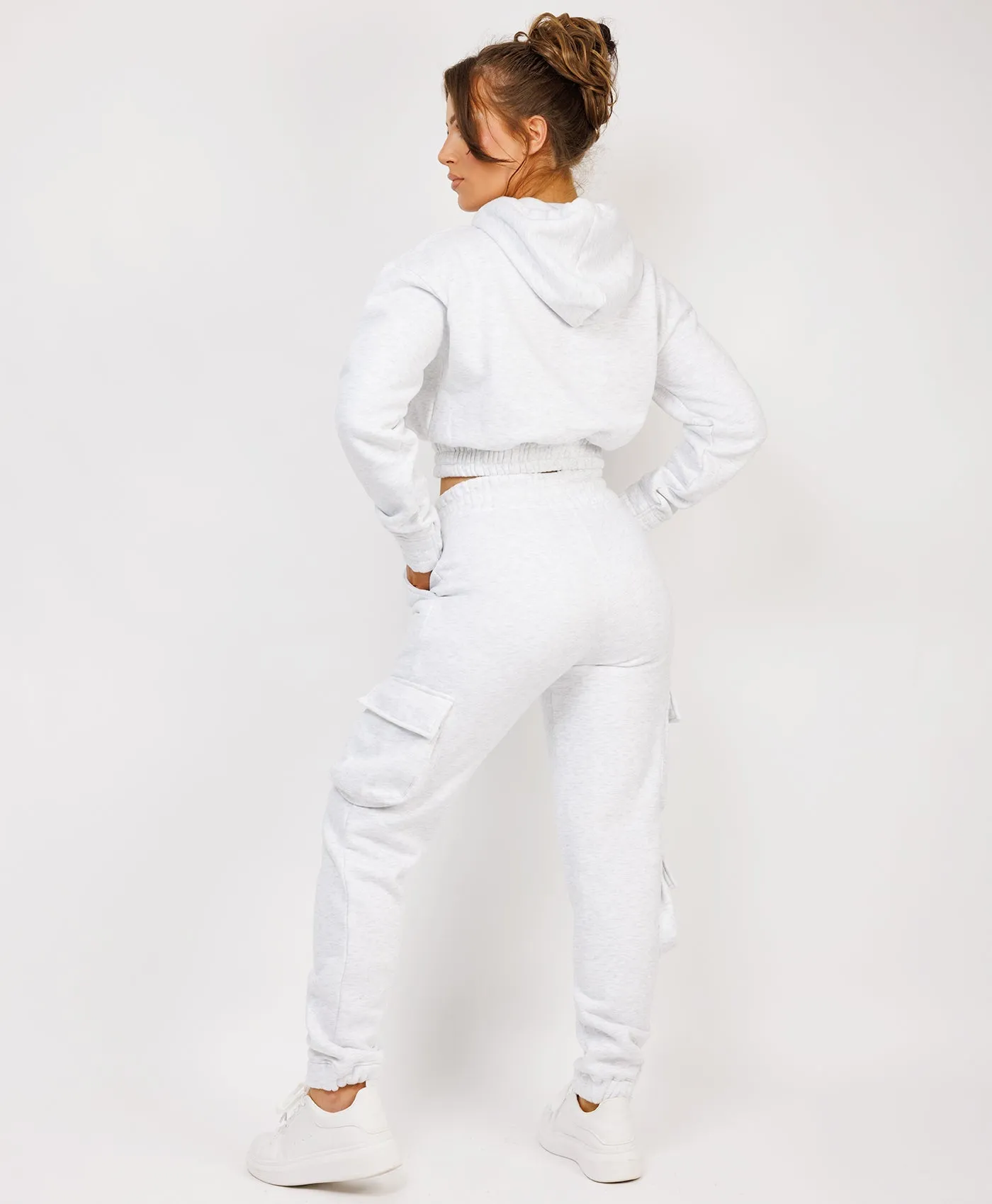 Marl Grey Pocketed Cropped Hoodie & Cargo Tracksuit