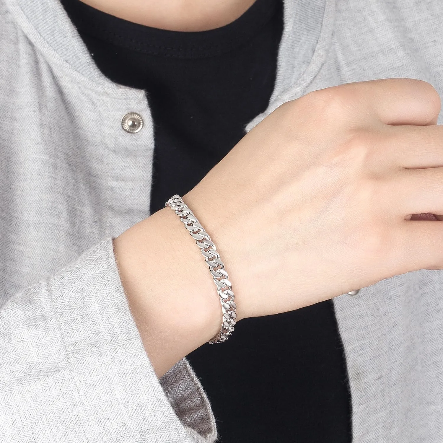 Men 925 Sterling Silver Cuban Chain Bracelet- Women Fashion Solid Silver 6MM 6.3 "6.7 "7 "7.5" 8 "8.5" 9" links Charm Cuff Jewelry Gift