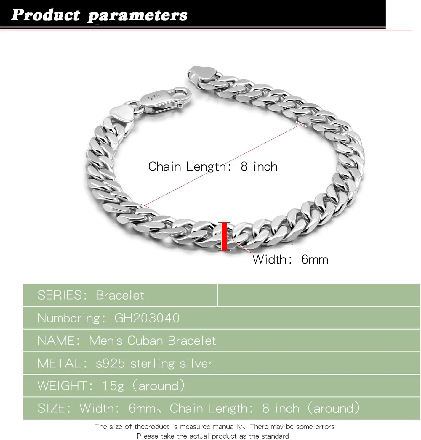 Men 925 Sterling Silver Cuban Chain Bracelet- Women Fashion Solid Silver 6MM 6.3 "6.7 "7 "7.5" 8 "8.5" 9" links Charm Cuff Jewelry Gift
