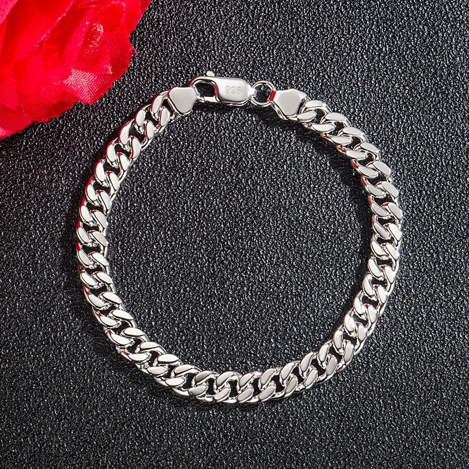 Men 925 Sterling Silver Cuban Chain Bracelet- Women Fashion Solid Silver 6MM 6.3 "6.7 "7 "7.5" 8 "8.5" 9" links Charm Cuff Jewelry Gift